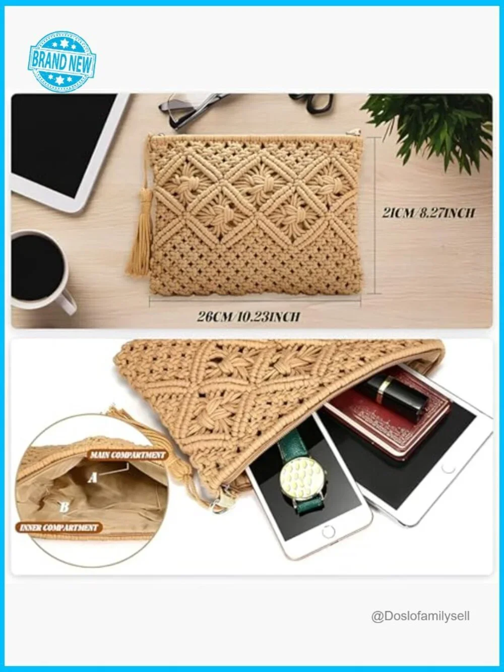 White Straw Clutch Purse Woven Tassel Handbag Beach Summer Boho Chic